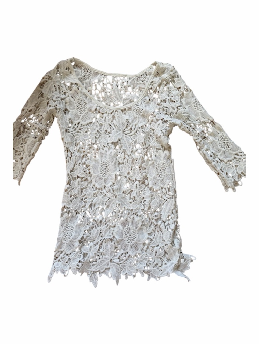 White Floral Crochet tunic cover up